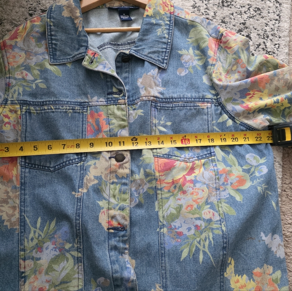 Vintage Susan Graver Denim Jacket Shacket Womens Size 1x Floral Cotton Boho - Picture 6 of 8